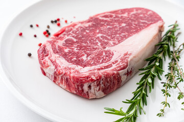 Raw fresh grilled sliced beef prime rib steak with marbling grain