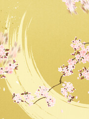 Oriental golden background material with tiger and Cherry blossoms