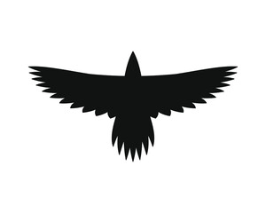 Raven silhouette. Flying crow. Bird shape logo. Vector illustration image.