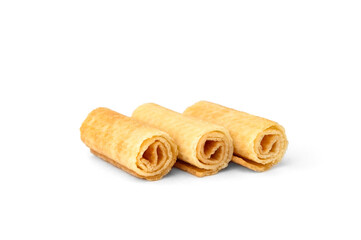 Crispy wafer rolls isolated on white background.