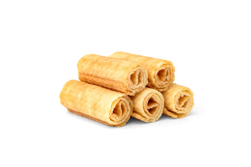 Crispy wafer rolls isolated on white background.
