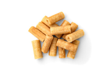 Crispy wafer rolls isolated on white background.