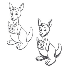 kangaroo and joey color in line drawing