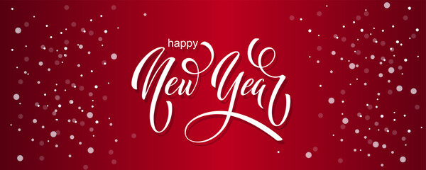 Happy New Year hand lettering calligraphy. Vector holiday illustration element. Typographic element for banner, poster, congratulations.