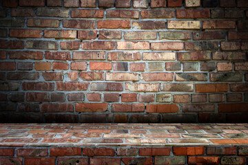 brick wall with brick floor, background for placing an object in the form of a room