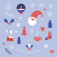Set of Christmas illustrations, design elements. Vector collection of xmas elements