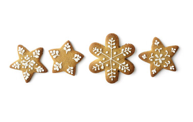 Fototapeta na wymiar christmas gingerbread cookies isolated on white background. seasonal ornaments