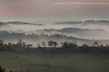 Foggy morning. Zagreb region. Croatia