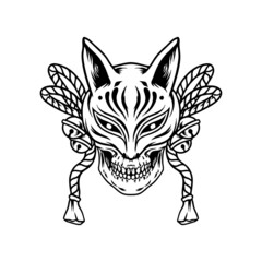 Skull Head With Kitsune Mask Silhouette
