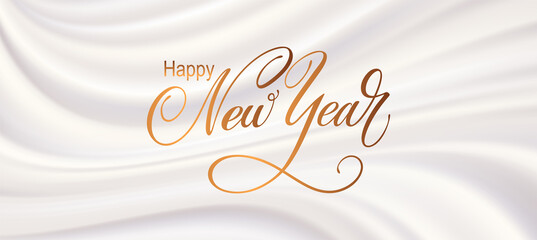 Happy New Year hand lettering calligraphy. Vector holiday illustration element. Typographic element for banner, poster, congratulations.