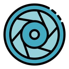 Camera lens icon. Outline camera lens vector icon color flat isolated