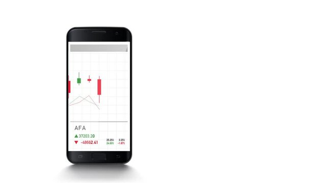 Smart phone with stock market graph and chart animation with place for your one title. Different backgrounds.