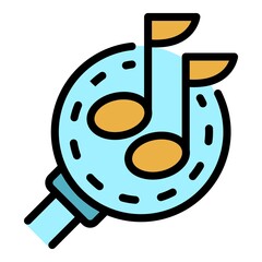 Search music notes icon. Outline search music notes vector icon color flat isolated