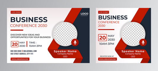 Business Conference live webinar banner invitation and social media post template. Business webinar invitation design. Vector EPS
