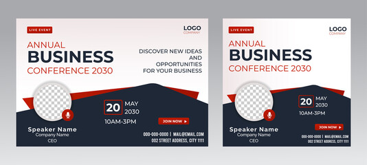Business Conference live webinar banner invitation and social media post template. Business webinar invitation design. Vector EPS