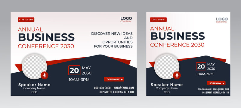 Business Conference Live Webinar Banner Invitation And Social Media Post Template. Business Webinar Invitation Design. Vector EPS