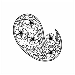 Paisley single doodle element, simple hand drawing, black and white vector image