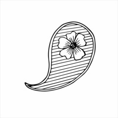 Paisley single doodle element, simple hand drawing, black and white vector image