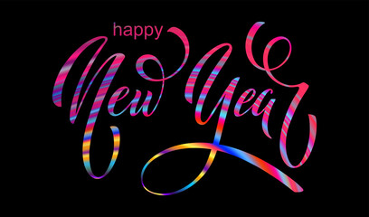 Happy New Year hand lettering calligraphy. Vector holiday illustration element. Typographic element for banner, poster, congratulations.