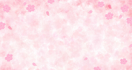 咲き乱れる桜と桜吹雪の春を感じる背景イラスト