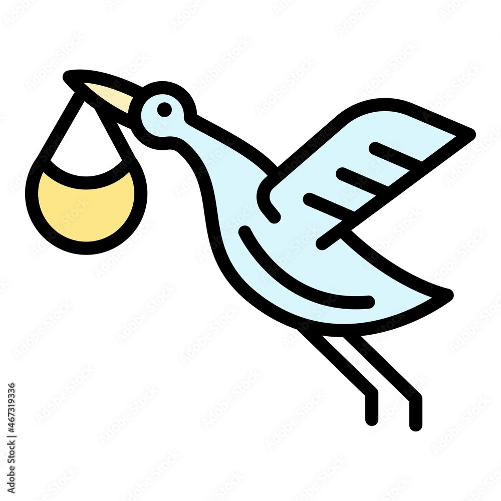 Poster Born fly stork icon. Outline born fly stork vector icon color flat isolated - Posters