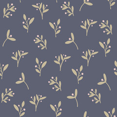 Floral seamless pattern. Twigs with berries elements in pastel colors. Perfect for textile, wallpaper or print design. Hand Draw Vector illustration. © PawLoveArt