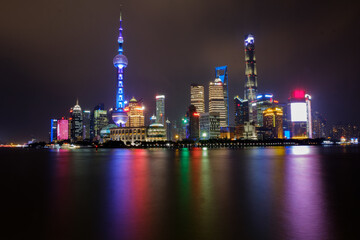 Night view to Shanghai skyscrapers