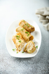 Homemade crepes with cream cheese