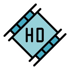 Hd video film stream icon. Outline hd video film stream vector icon color flat isolated