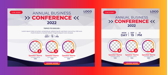 Fototapeta premium Business Conference live webinar banner invitation and social media post template. Business webinar invitation design. Vector EPS