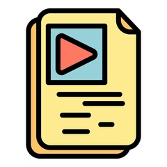 Video stream documents icon. Outline video stream documents vector icon color flat isolated