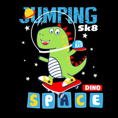 illustration of skater in space funny dinosaur cartoon vector - 467321354