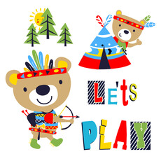 cute and funny indian tribes animal cartoon vector art