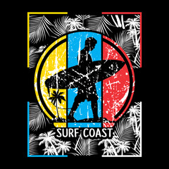 Surfing surf paradise merchandise silhouette with sunset background - 467321513