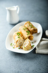 Homemade crepes with cream cheese