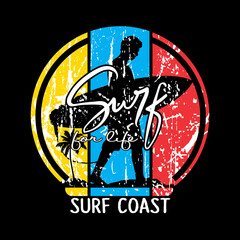 Surfing surf paradise merchandise silhouette with sunset background - 467321558