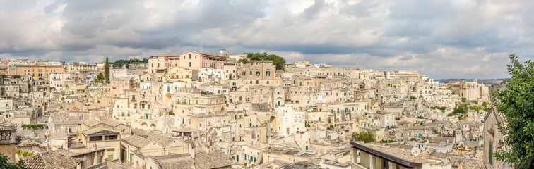 Fototapeta na wymiar Panoramic view at the Ancient town (Sassi) of Matera in Italy