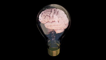 The brain in the bulb. Rendering in 3D.