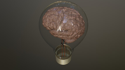 The brain in the bulb. Rendering in 3D.