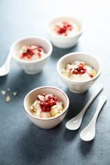 Traditional homemade rice pudding with wild strawberry	