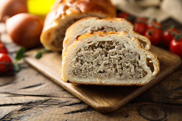 Traditional homemade Russian meat pie