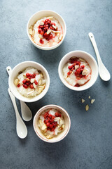 Traditional homemade rice pudding with wild strawberry	