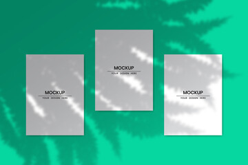 Blank vertical paper cards mockup with shadow overlay effect