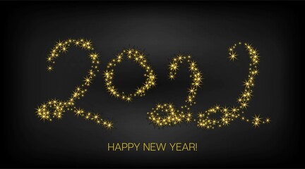 2022 Gold Luxury Banner. Elegant Happy New Year Night Sky. Painted 2022 Modern Logo. Cool Winter Holiday New Year Greeting Card. Happy New Year Magic Business Decoration. Golden Brush Shape 2022