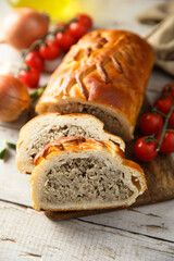 Traditional homemade Russian meat pie