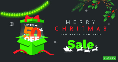 Christmas and New Year website sale banner vector design