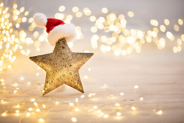 Christmas star decoration on bokeh background.