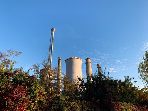 Low angle shot of the beautiful CET power plants in a sunny day in Iasi, Romania