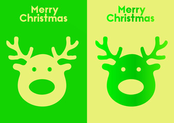 Christmas green and gold greeting card with Reindeer head