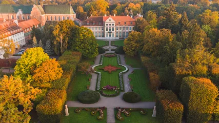 Selbstklebende Fototapeten View from the drone on the Abbots' Palace in Gdańsk Oliwa. Beautiful autumn. © Kamil